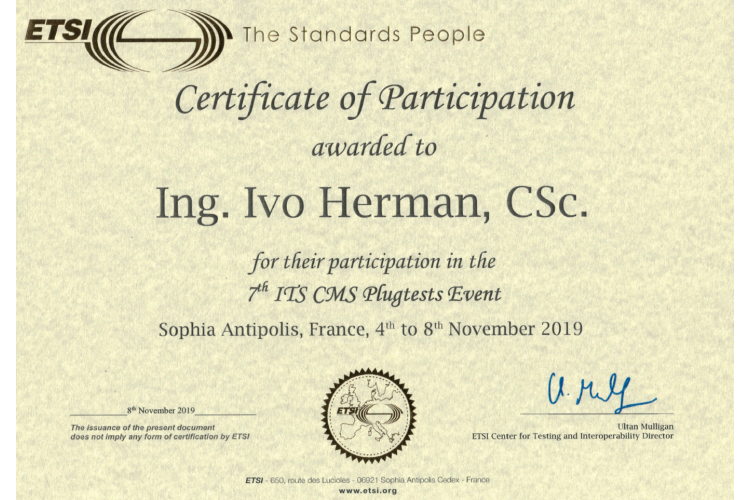 Úspěšné absolvování Plugtestu jednotek V2X ve Francii