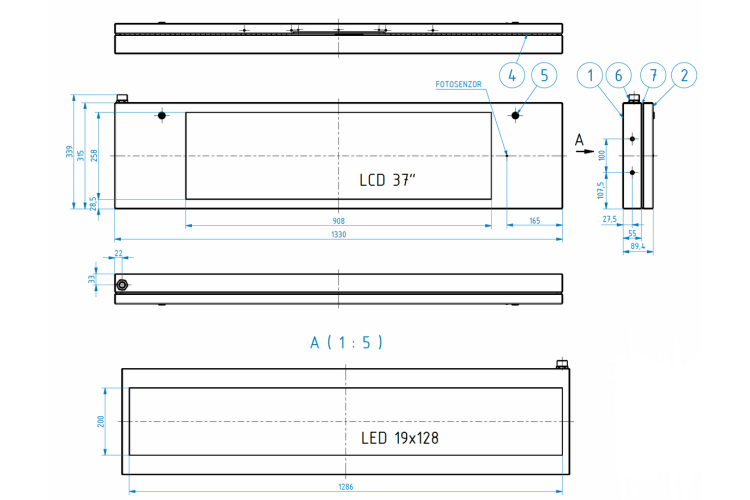Boční kombinovaný panel– VCSP 20Dx128GI/37WE